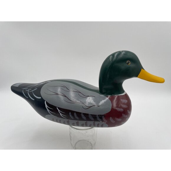 Vintage Hand-Painted Wooden Mallard Duck Decoy with Intricate Feather Details & - Picture 4 of 9